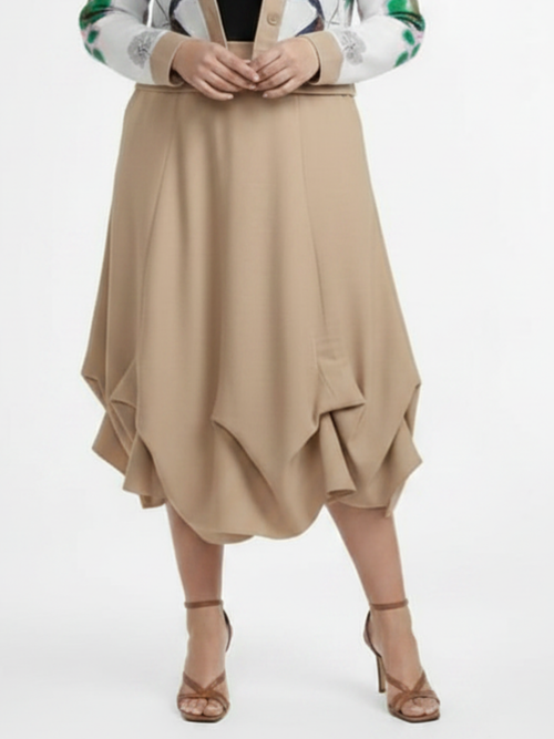 Black LABB Clothing | BL109 Beige Linen Pin Tuck Skirt