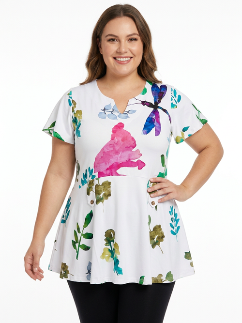 Black LABB Clothing | BL55-221 Nature's Finest Print Short Sleeve Peplum Top