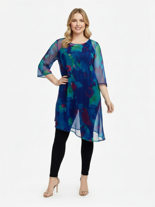 Black LABB Clothing | BL104-218 Whimsical Blue Asymmetric Long Mesh Cover-Up