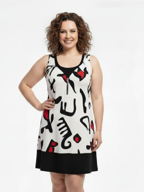 Black LABB Clothing | BL106-219 Mono Splash Sleeveless Inset Dress
