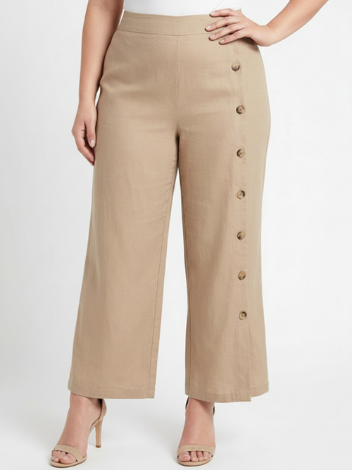 Black LABB Clothing | BL98 Beige Linen Pant With Button Detail