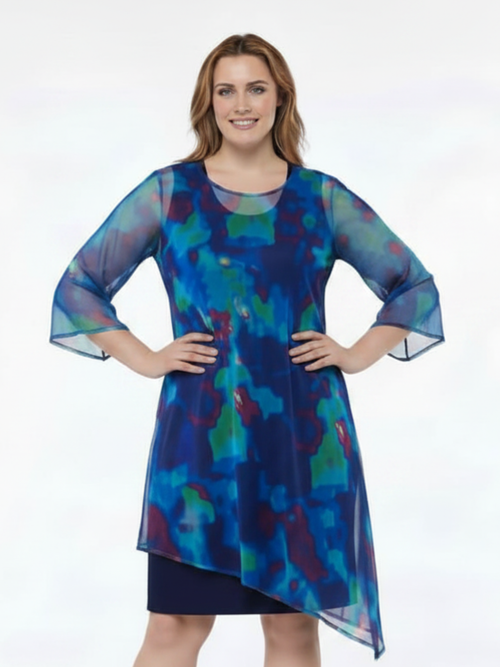 Black LABB Clothing | BL104-218 Whimsical Blue Asymmetric Long Mesh Cover-Up