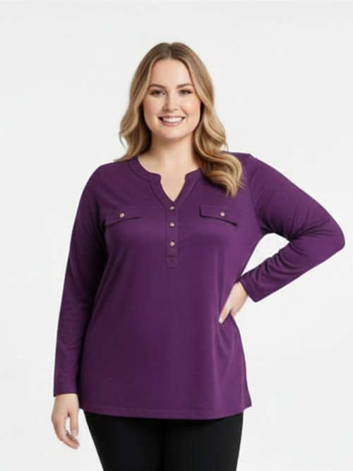 Black LABB Clothing | BL82-215Y Grape V-Neck Front Pocket Top