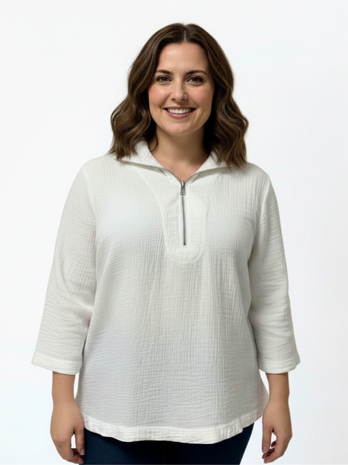 Parsley & Sage | White  Karl Double Gauze Hooded Top