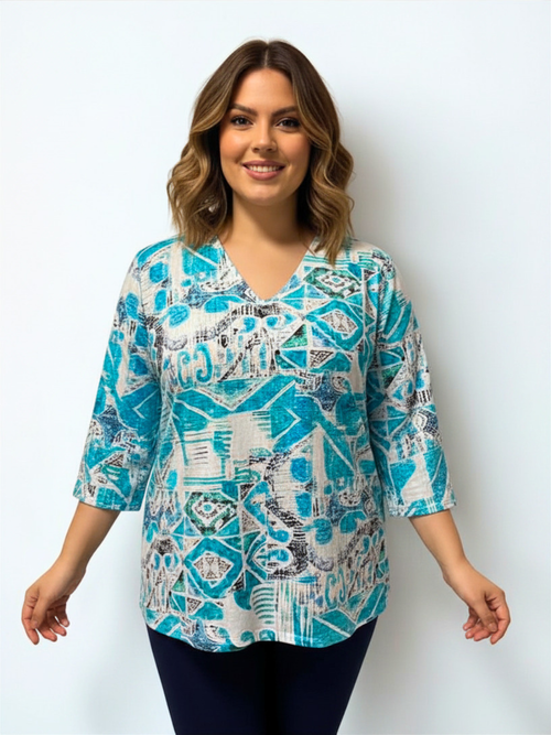 Parsley & Sage | Kitty Tee V-Neck, Turquoise
