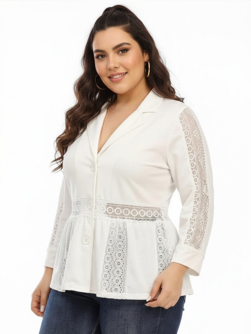 Parsley & Sage | Ivory Cotton Jacket with Crocheted Accents