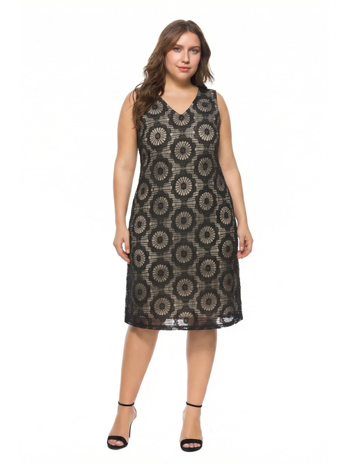 Parsley & Sage | Leva Black Lace Dress with Beige Underlay