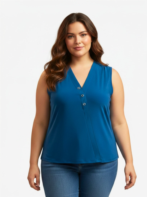 Michael Tyler | Denim Sleeveless Top With V Neck