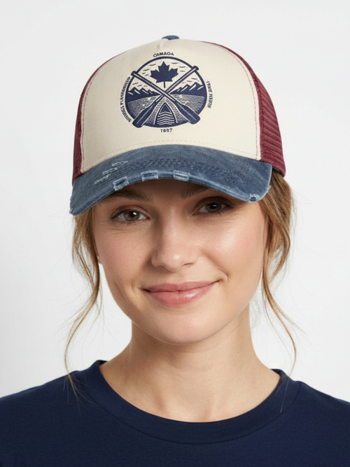 Unisex True North Denim Ball Cap, Red/Navy