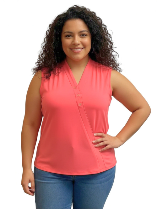 Michael Tyler | Coral Sleeveless Top With V Neck