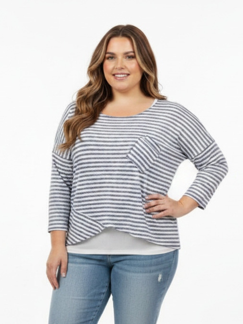 Michael Tyler | Denim Striped 2 Piece Layered Top
