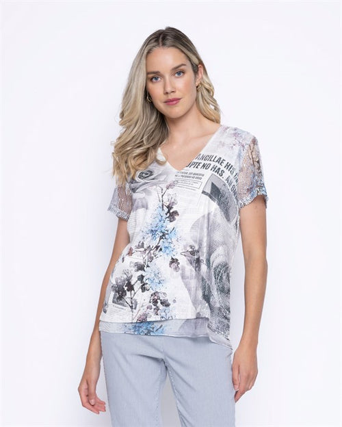 Picadilly | Printed Top, Short Sleeve, Jade Multi