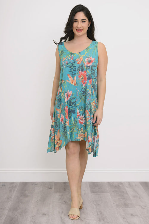 Gia Dress, Teal Fiji, Linen Bamboo
