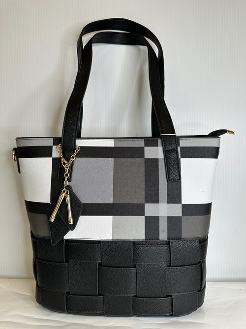 Black Plaid Purse  with Basketweave Bottom