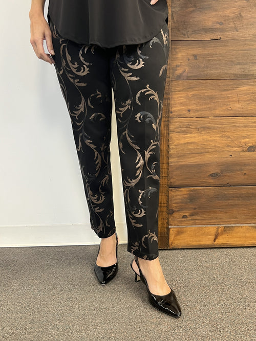 Bali | Metallic Paisley Print Ankle Pant with Side Slit