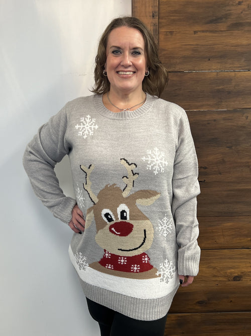 Grey Reindeer Xmas Sweater