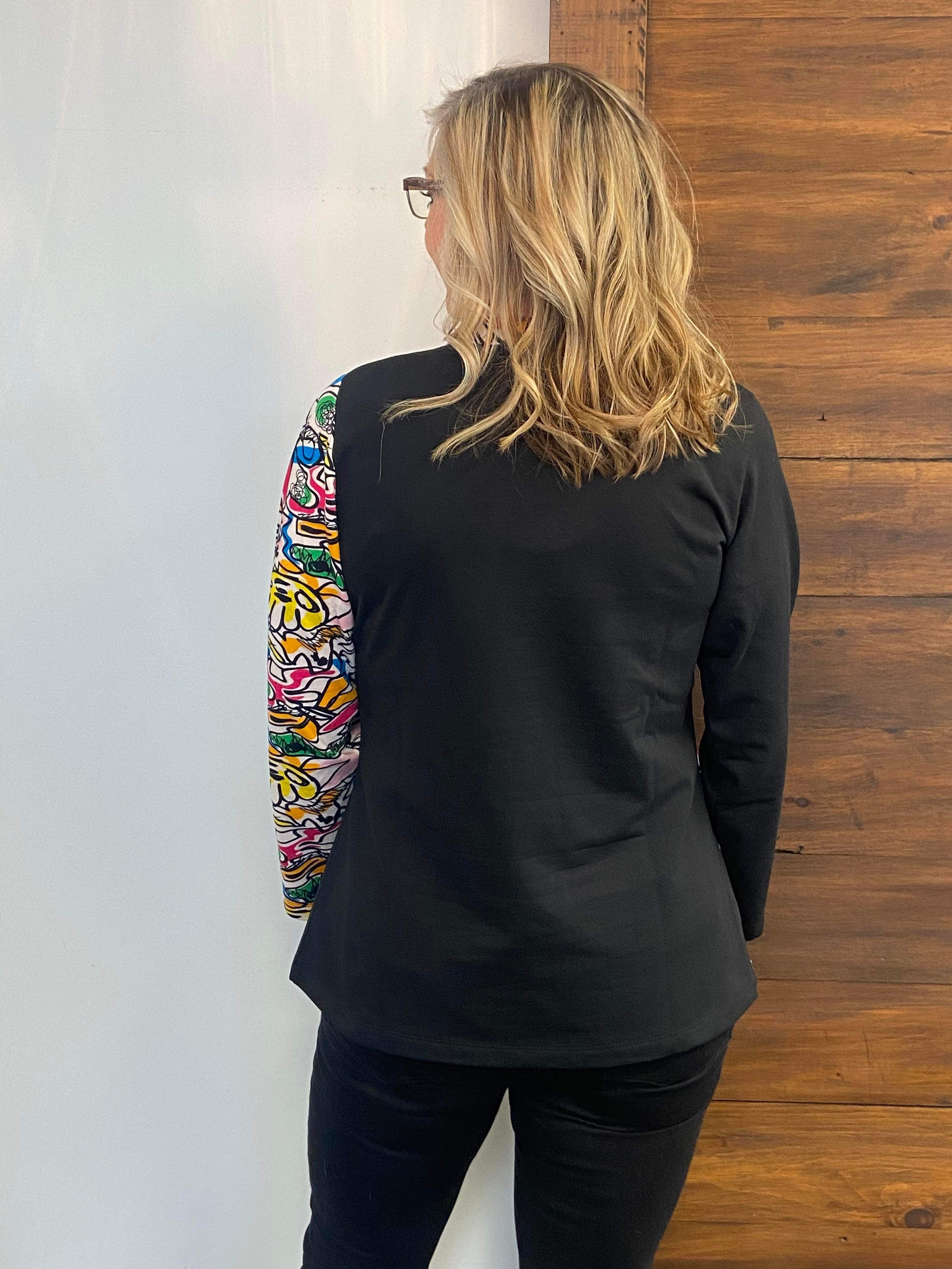 Emma Graffiti Long Sleeve Top with Button Detail