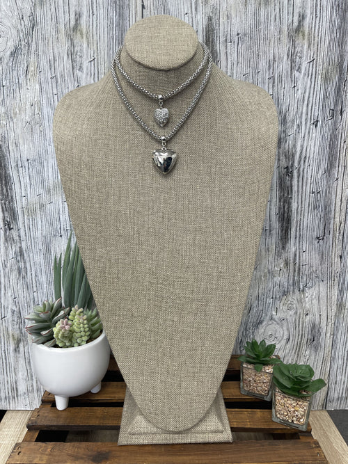 Sliver Necklace  Chunky Chain, Puffy Heart,