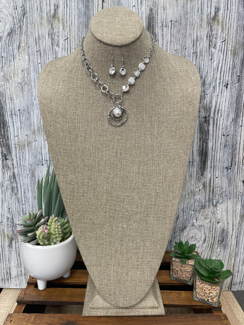 Short Silver Necklace Set,  with Pearl Accents