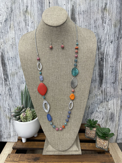 Long Multi-Coloured Beaded Necklace Set