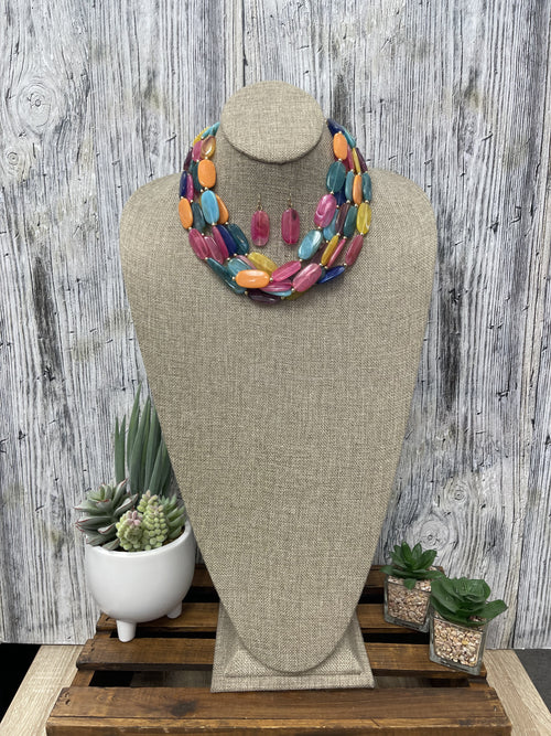 Multi Coloured Beaded Necklace Set, Short