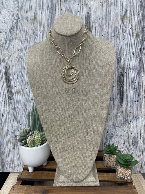 Gold Necklace Set, With multi-rings Pendant, short