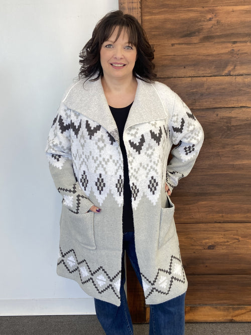 Grey & White Aztec Cardigan