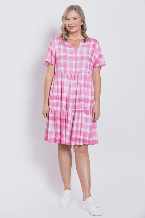 Lupin Dress, Pink Plaid, Linen Bamboo