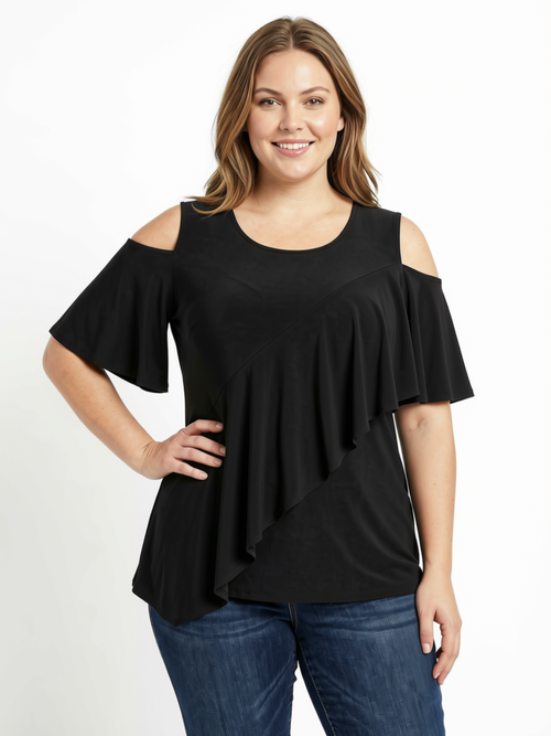 Black LABB Clothing | BL62 Black Cold Shoulder Short Sleeve Top