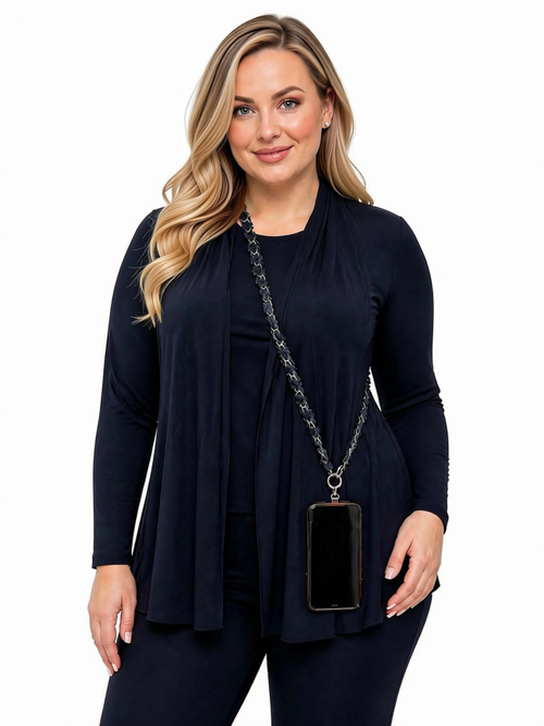 Silver Crossbody Phone  Strap wrapped in Navy destressed fabric