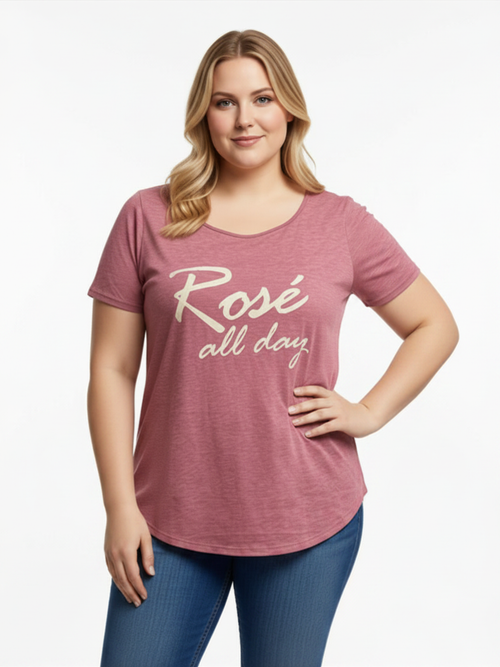 Heather Burgundy Short Sleeve Top,  Rose All Day