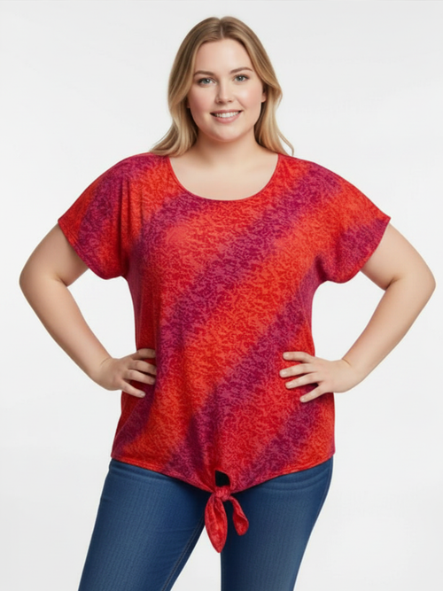 Coral / Red Front Tie Top