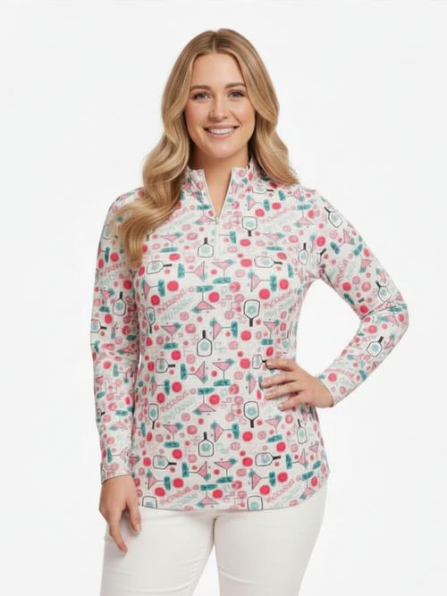Tango Mango | UPF 50 Pickleball Printed Long Sleeve Zip Top