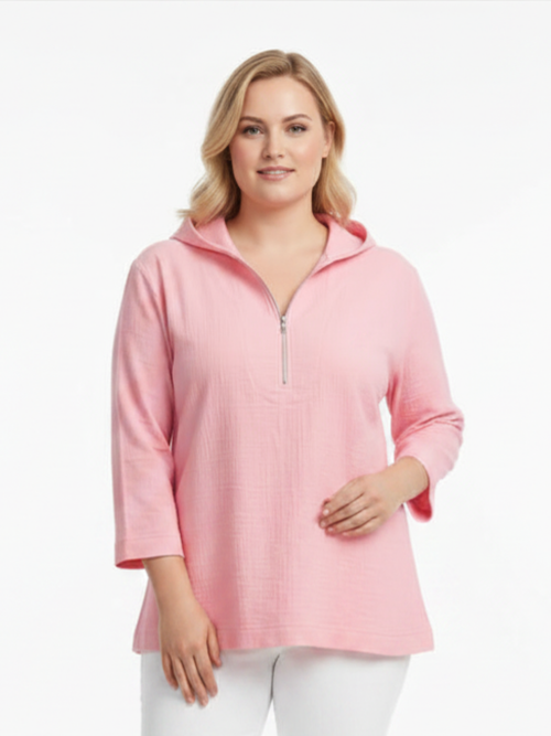 Parsley & Sage | Pink Double Gauze Hooded Top