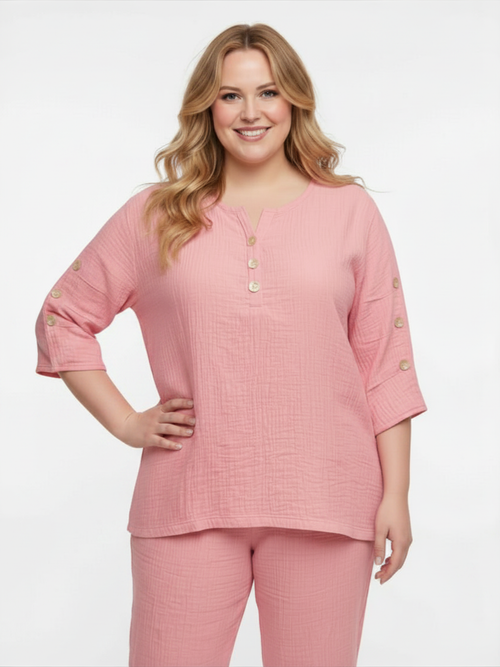 Parsley & Sage | Pink  Gennea 3/4  Sleeve Top with Button Detail
