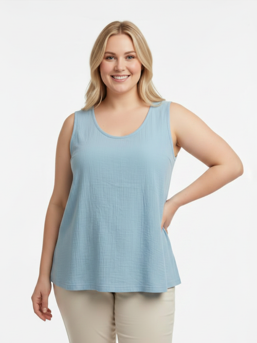 Parsley & Sage |Denim Double Gauze  Sleeveless Top