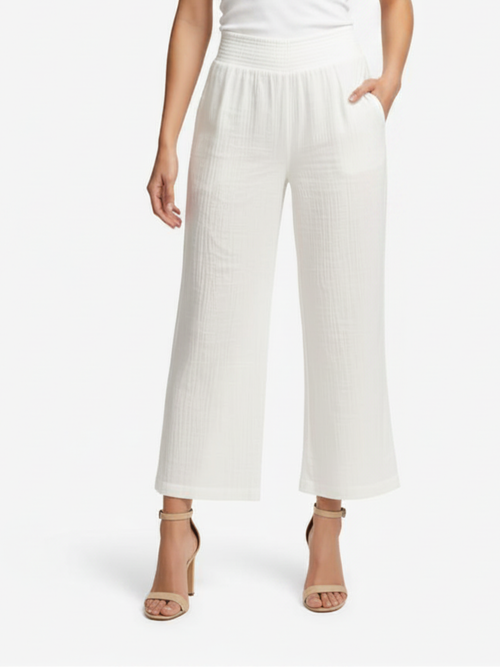 Parsley & Sage | White Gennea Double Gauze Cropped Pant, Pockets