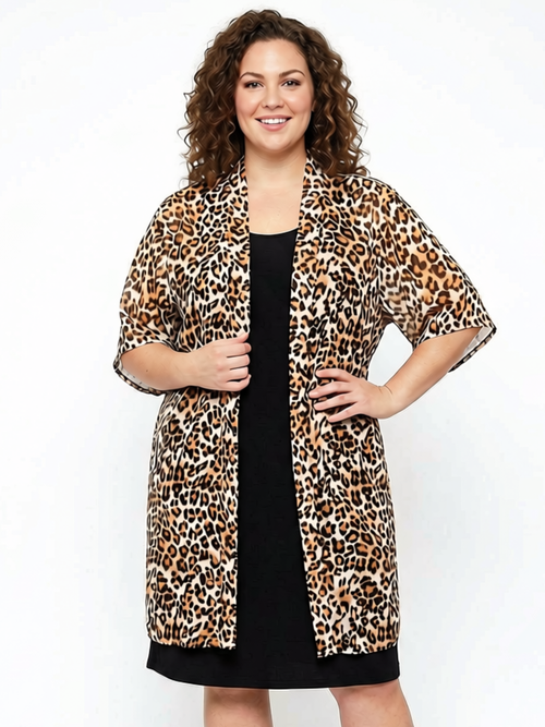 Leopard Print  One Size Chiffon Kimono
