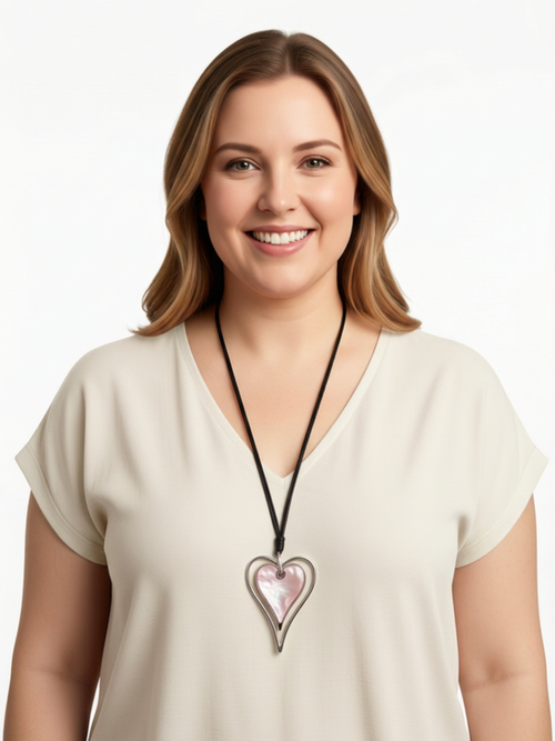Long Heart Necklace, Pink