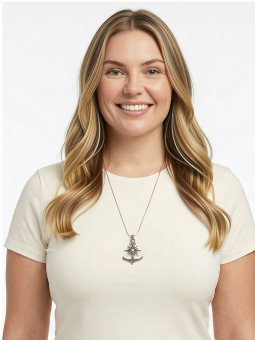 Sliver Necklace with Rhinestone Anchor