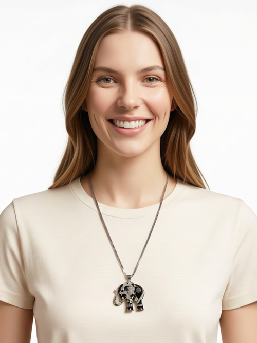 Silver / Black  Rhinestone Elephant Necklace