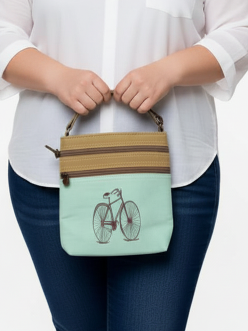 Mint Double Zipper Canvas Bike Shoulder Bag