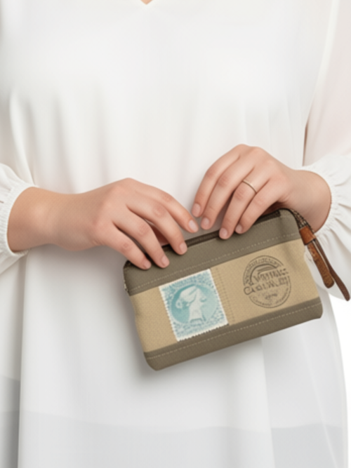 Stamp Wristlet Canvas Pouch