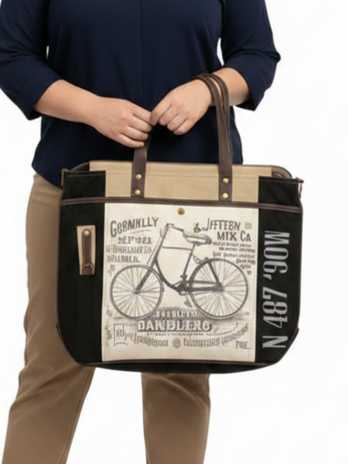 American Ramblers Bike Canvas Tote with Large Front Pocket