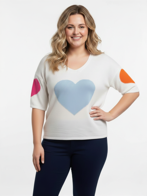 White Knitted Cotton Top with Hearts
