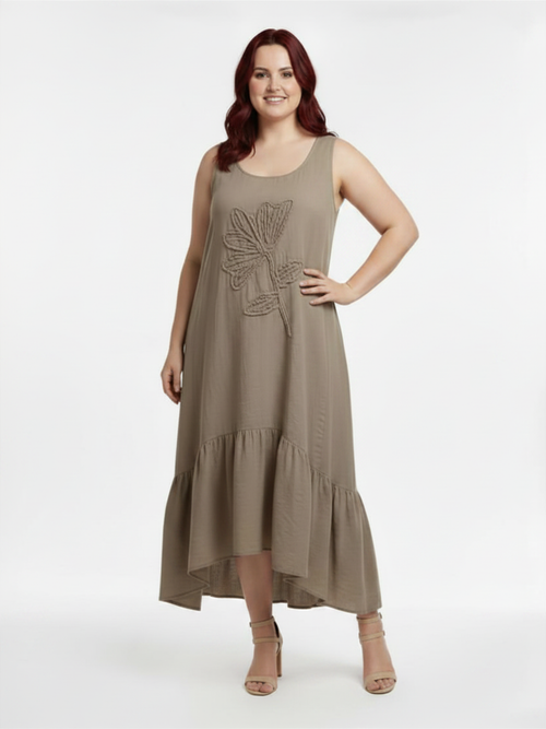 Beige Linen Sleeveless Long Maxi