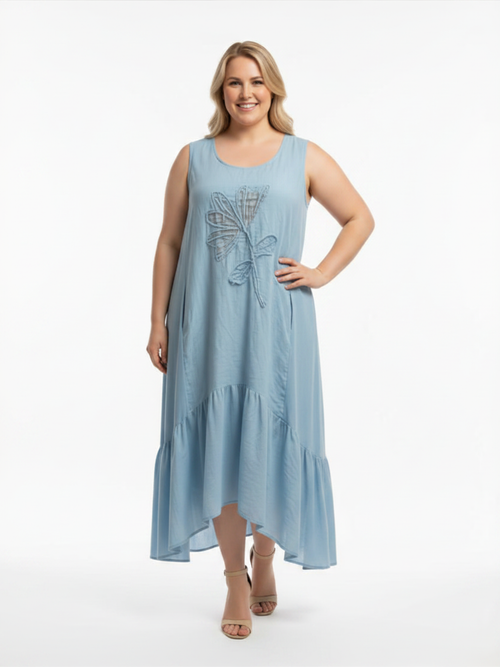 Blue Linen Sleeveless Long Maxi