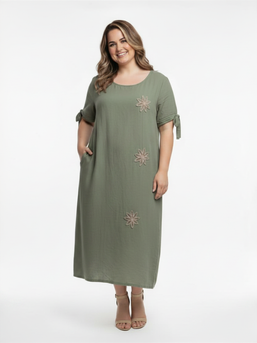 Sage Short Sleeve Linen Maxi Dress