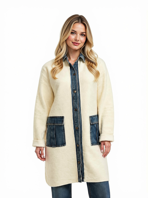 Orange | Ivory/Denim Long Accent Coat