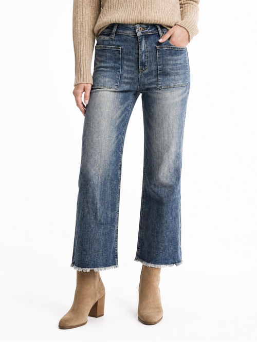 Orange | Denim Jean with Patch Pockets, Raw Hemline